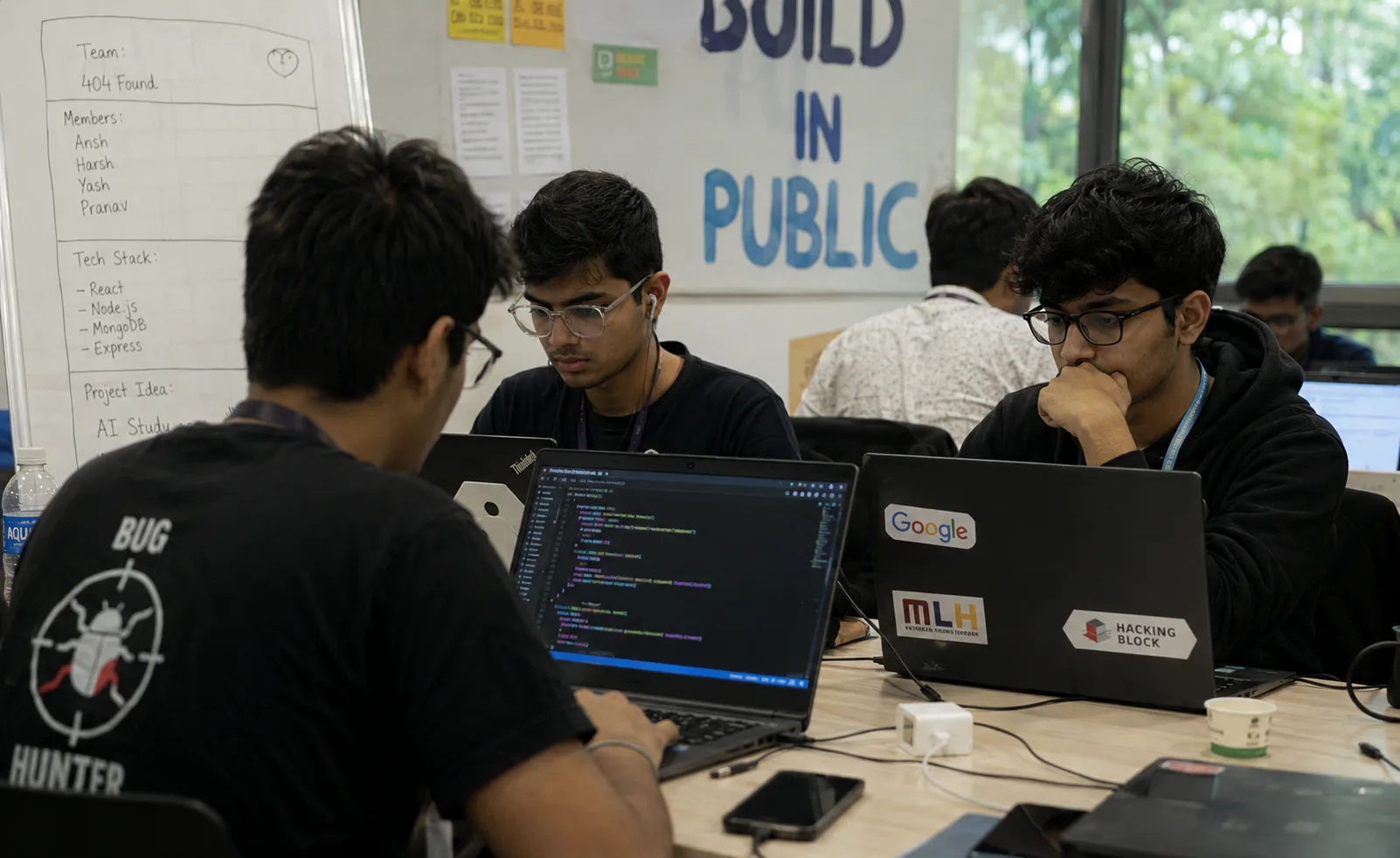 Cohort members building and reviewing code together